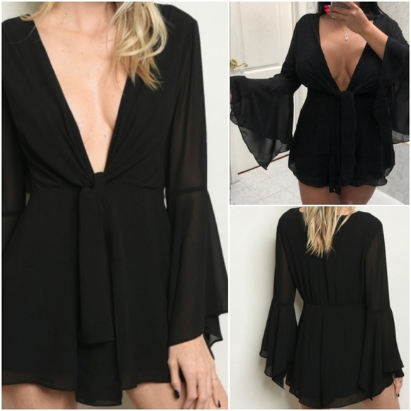 Trend Setter Diva Boutique Pants - Last 1! BLACK BELL SLEEVE ROMPER